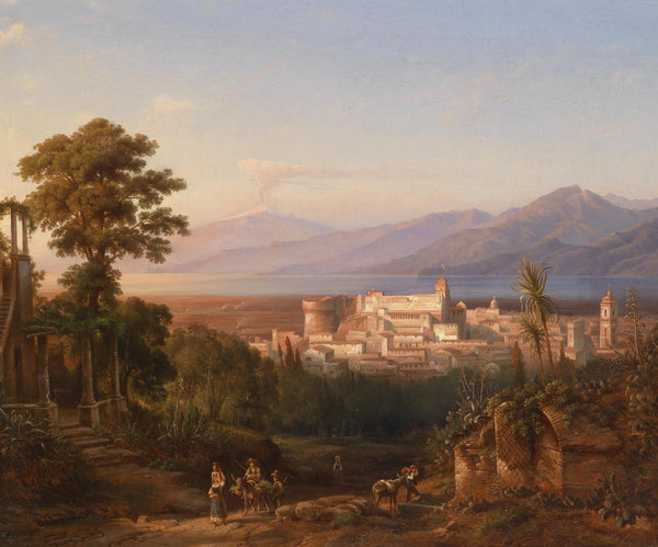 "Blick auf Castello Aragonese di Reggio Calabria mit Blick auf den Aetna"-Heinrich Jaeckel-Germany-1853