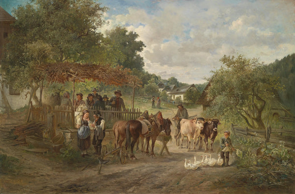 "Dorfidylle"-Ignaz Ellminger-Austrian-1872