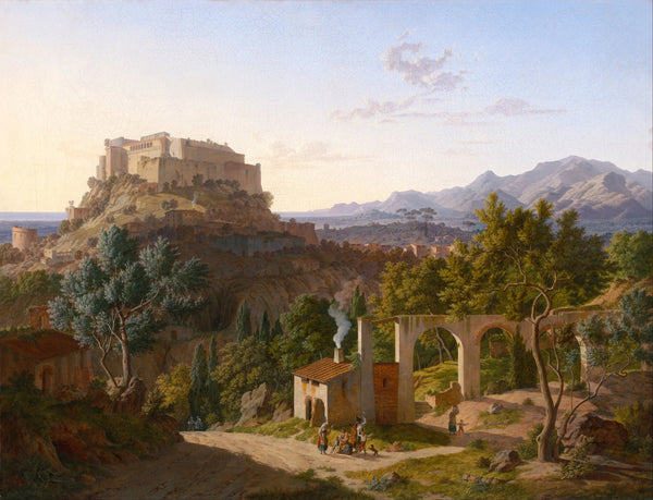 "Landscape with the Castle of Massa di Carrara"-Leo von Klenze-German-1827
