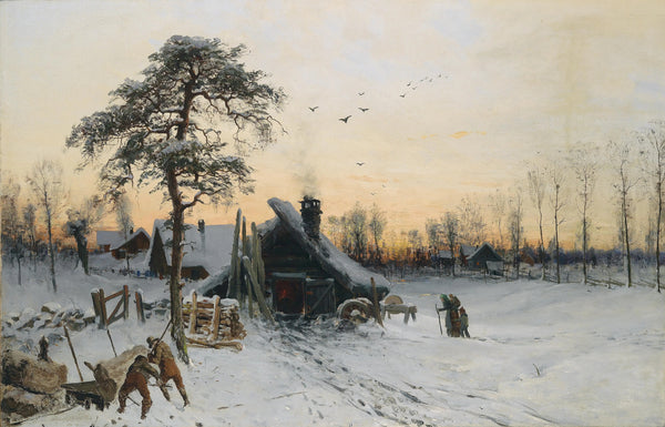 "Winterlandschaft im Abendlicht"-Ludvig Munthe-Norwegian-German landscape painter-1896