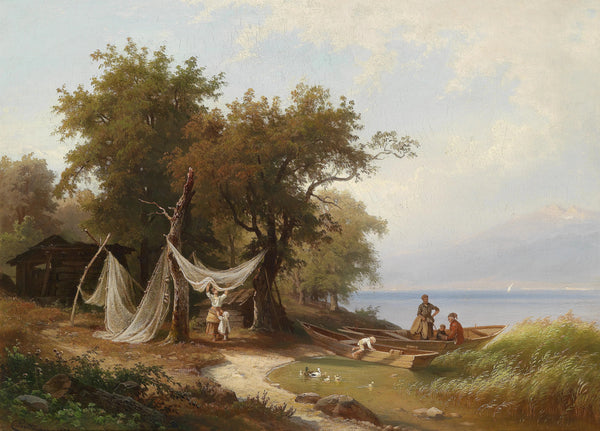 "Fischerfamilie am Ufer des Genfer Sees"-Carl Porttmann-German-1832
