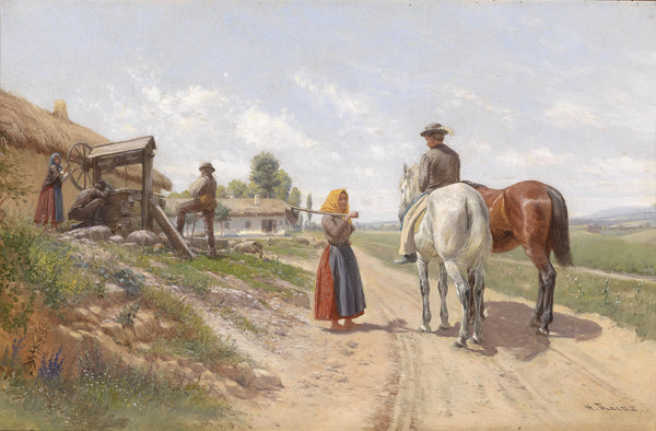 "Begegnung vor dem Dorf"-Hermann Reisz-Austria-Hungary